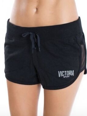 Victoria's Secret Black Sport Drawstring Mesh-Trim Shorts